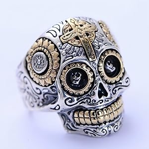 Real 925 Sterling Silver Mexican Sugar Skull Head Ring